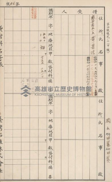 臺灣拓殖株式會社田寮貸付料名寄帳藏品圖，第44張
