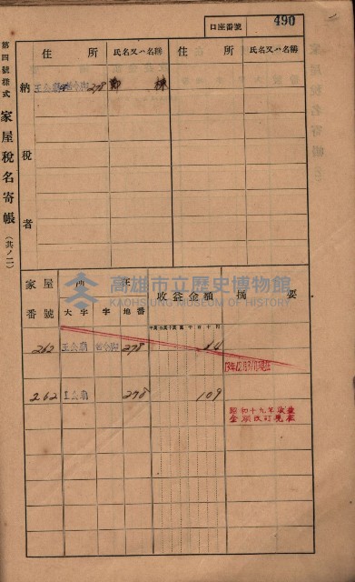 高雄州鳳山郡林園庄王公廟家屋稅名寄帳
（三冊之內第三號）藏品圖，第94張