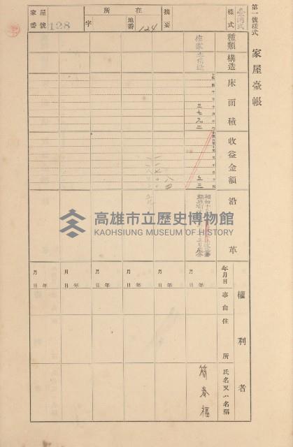 鳳山郡大寮庄拷潭家屋臺帳（一冊之內第一號）藏品圖，第94張