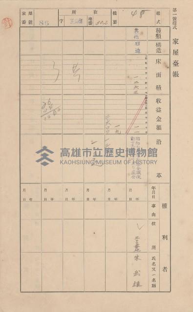 鳳山郡林園庄王公廟家屋臺帳（三冊之內第一號）藏品圖，第94張