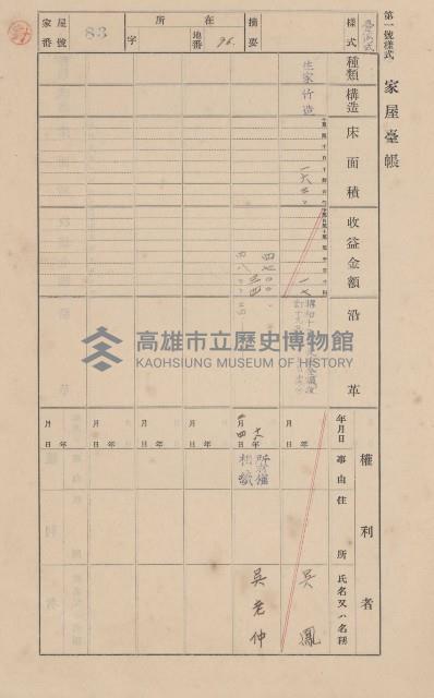 鳳山郡大樹庄九曲堂家屋臺帳（二冊之內第一號）藏品圖，第94張