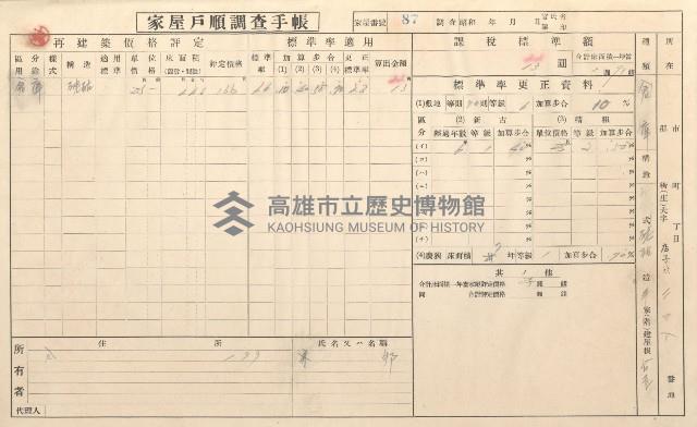 小港庄空地子、店子後家屋戶順調查手帳
（一冊之內一）藏品圖，第94張