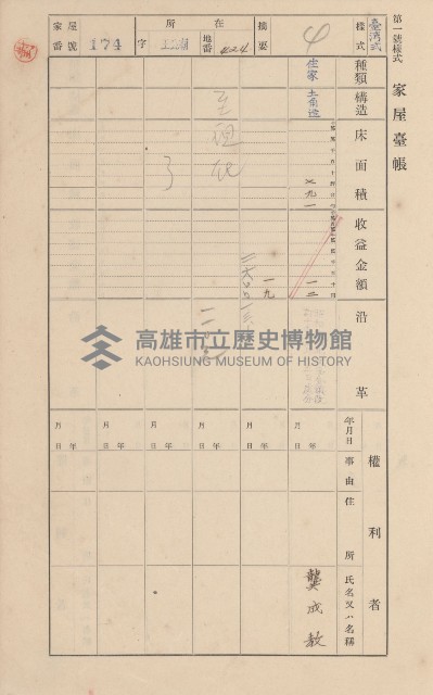 鳳山郡林園庄王公廟家屋臺帳（三冊之內第一號）藏品圖，第184張