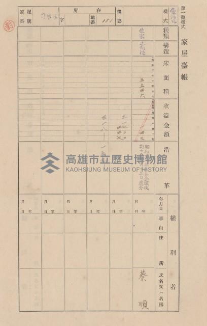 鳳山郡大寮庄翁公園家屋臺帳（三冊之內第二號）藏品圖，第184張