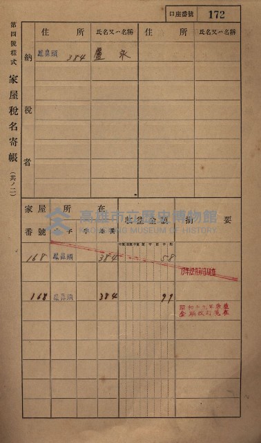 高雄州鳳山郡小港庄鳳鼻頭家屋稅名寄帳
（一冊之內第一號）藏品圖，第184張
