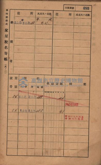 高雄州鳳山郡林園庄王公廟家屋稅名寄帳
（三冊之內第三號）藏品圖，第84張