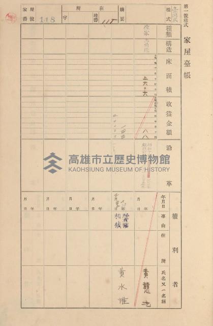 鳳山郡大寮庄拷潭家屋臺帳（一冊之內第一號）藏品圖，第84張