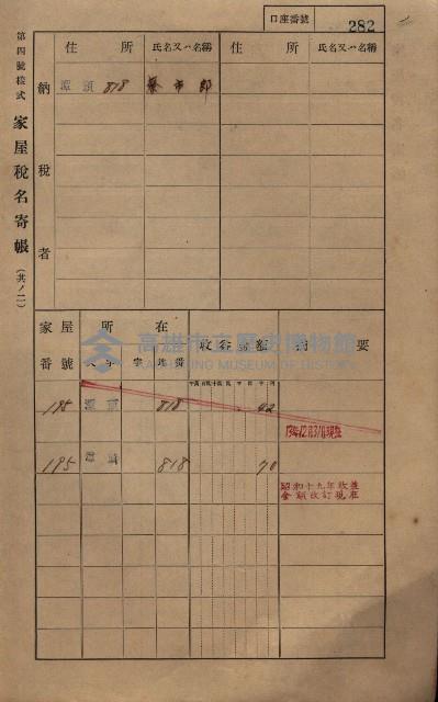 高雄州鳳山郡林園庄潭頭家屋稅名寄帳
（二冊之內第二號）藏品圖，第84張