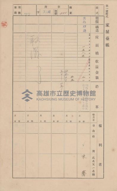 鳳山郡林園庄王公廟家屋臺帳（三冊之內第一號）藏品圖，第84張