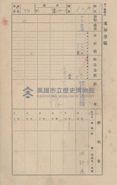 鳳山郡仁武庄三奶壇家屋臺帳
（四冊之內第三號）藏品圖，第84張