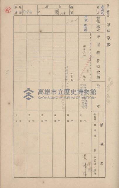 鳳山郡鳥松庄田草埔家屋臺帳
（二冊之內第二號）藏品圖，第84張