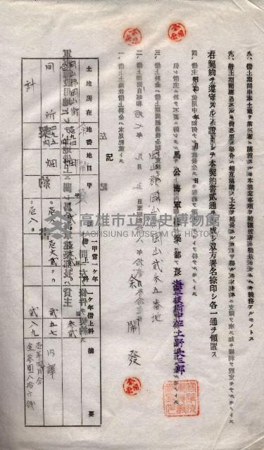 海軍土地借上契約書
（施設部長印捺印済）藏品圖，第434張