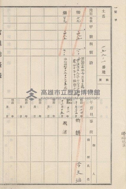 旗山街官租地臺帳（二冊之內第二號）藏品圖，第134張