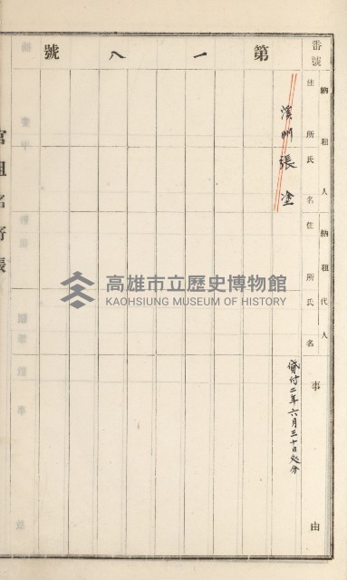 旗山街官租名寄帳（二之一）藏品圖，第135張