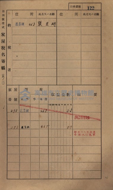 高雄州鳳山郡小港庄鳳鼻頭家屋稅名寄帳
（一冊之內第一號）藏品圖，第134張