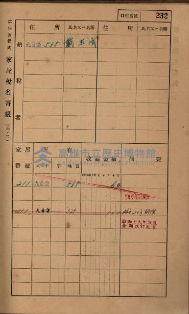 高雄州鳳山郡大樹庄九曲堂家屋稅名寄帳
（二冊之內第二號）藏品圖，第34張