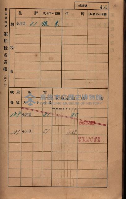 高雄州鳳山郡大樹庄小坪頂家屋稅名寄帳
（三冊之內第三號）藏品圖，第34張