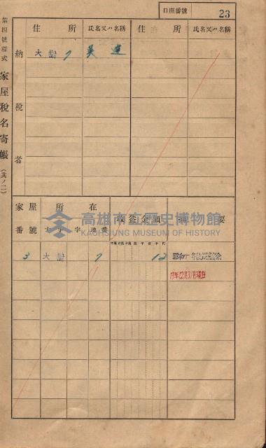 高雄州鳳山郡大樹庄大樹家屋稅名寄帳
（一冊之內第一號）藏品圖，第34張
