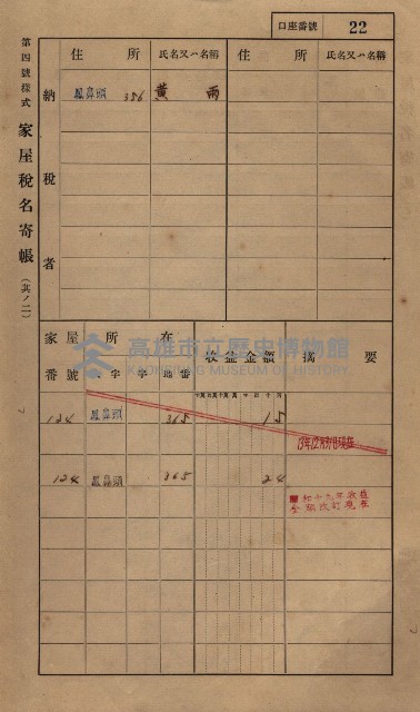 高雄州鳳山郡小港庄鳳鼻頭家屋稅名寄帳
（一冊之內第一號）藏品圖，第34張