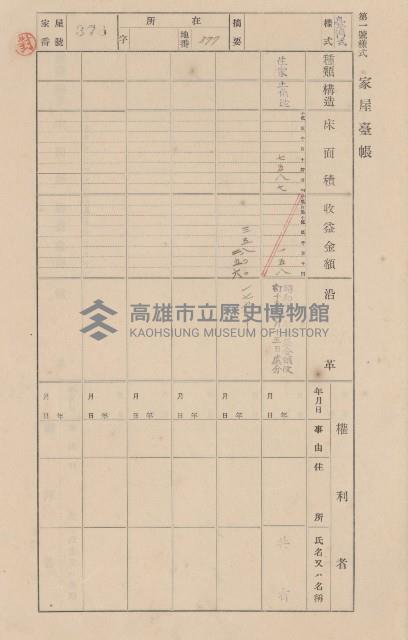 鳳山郡大寮庄翁公園家屋臺帳（三冊之內第二號）藏品圖，第174張