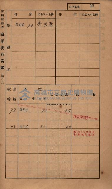 高雄州鳳山郡小港庄塩水港、中大厝、空地子
家屋稅名寄帳（一冊之內第一號）藏品圖，第74張