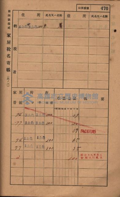 高雄州鳳山郡林園庄王公廟家屋稅名寄帳
（三冊之內第三號）藏品圖，第74張