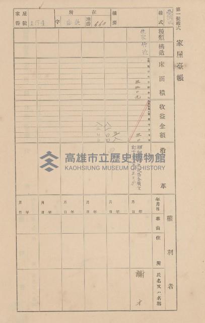 鳳山郡大寮庄赤崁家屋臺帳（四冊之內第一號）藏品圖，第166張