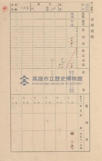鳳山郡小港庄大坪頂家屋臺帳（二冊之內第二號）藏品圖，第166張