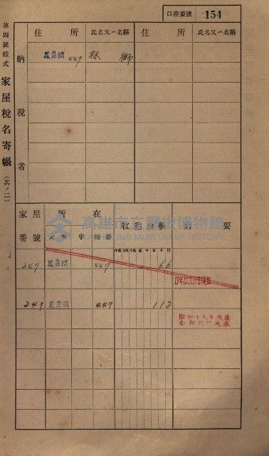 高雄州鳳山郡小港庄鳳鼻頭家屋稅名寄帳
（一冊之內第一號）藏品圖，第166張