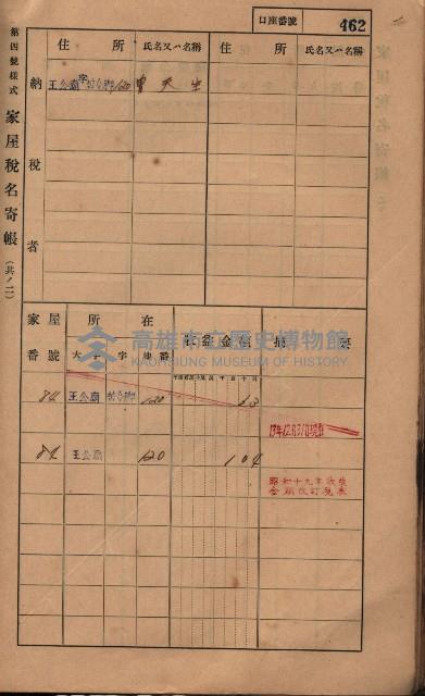 高雄州鳳山郡林園庄王公廟家屋稅名寄帳
（三冊之內第三號）藏品圖，第66張