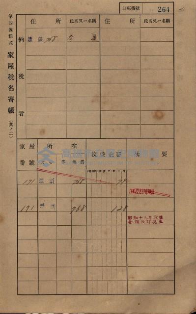 高雄州鳳山郡林園庄潭頭家屋稅名寄帳
（二冊之內第二號）藏品圖，第66張
