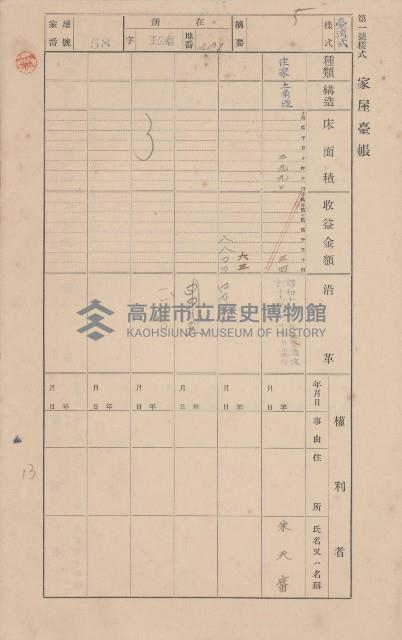 鳳山郡林園庄王公廟家屋臺帳（三冊之內第一號）藏品圖，第66張