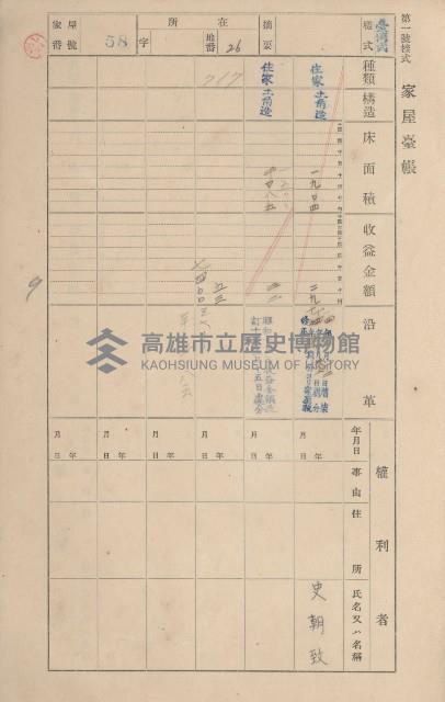 鳳山郡鳥松庄田草埔家屋臺帳
（二冊之內第一號）藏品圖，第66張