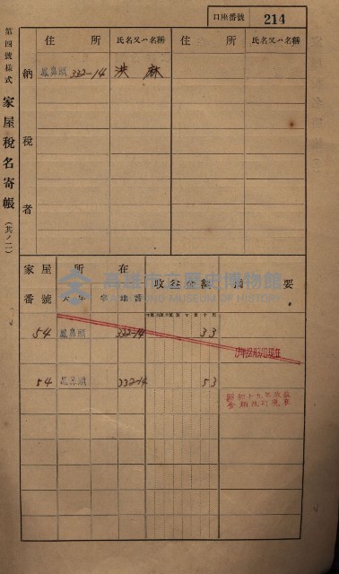 高雄州鳳山郡小港庄鳳鼻頭家屋稅名寄帳
（一冊之內第一號）藏品圖，第226張