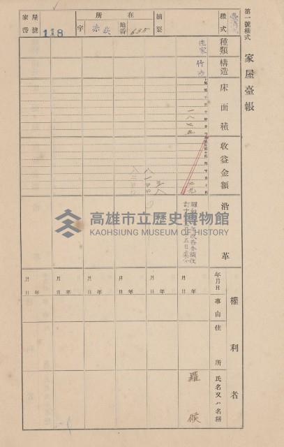 鳳山郡大寮庄赤崁家屋臺帳（四冊之內第一號）藏品圖，第126張