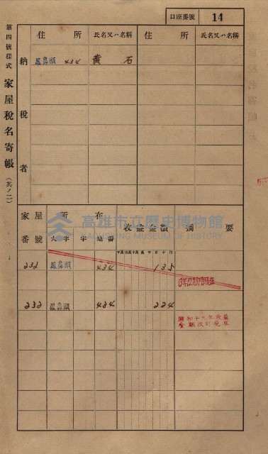 高雄州鳳山郡小港庄鳳鼻頭家屋稅名寄帳
（一冊之內第一號）藏品圖，第26張