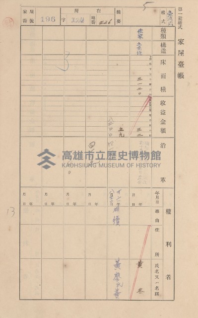 鳳山郡林園庄王公廟家屋臺帳（三冊之內第一號）藏品圖，第206張