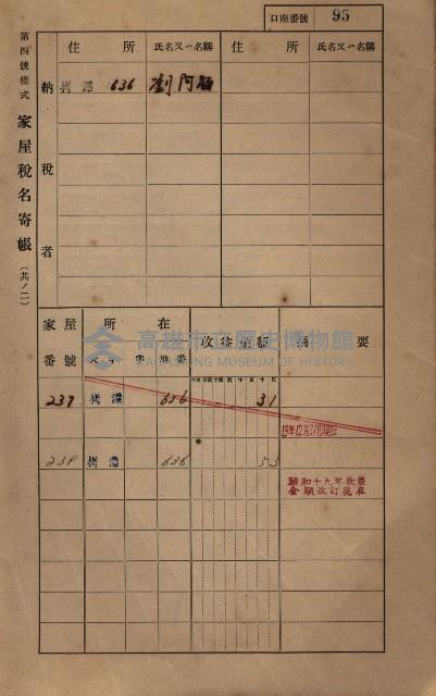 高雄州鳳山郡大寮庄拷潭家屋稅名寄帳
（二冊之內第一號）藏品圖，第106張