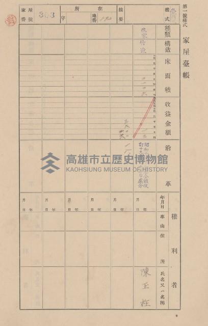 鳳山郡大寮庄翁公園家屋臺帳（三冊之內第二號）藏品圖，第106張