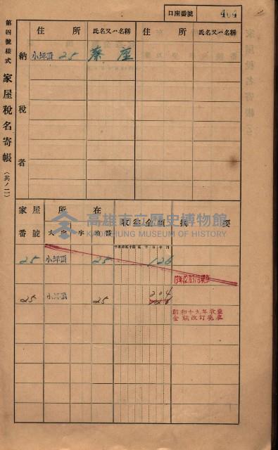 高雄州鳳山郡大樹庄小坪頂家屋稅名寄帳
（三冊之內第三號）藏品圖，第6張