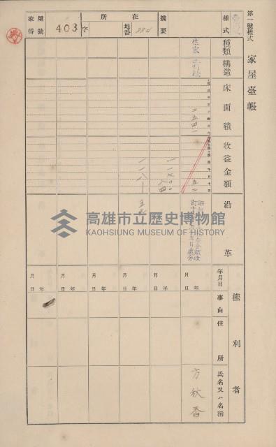 鳳山郡大寮庄翁公園家屋臺帳（三冊之內第三號）藏品圖，第6張