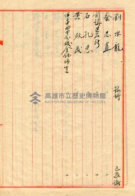 謝掙強連任第二屆高雄市長之各方賀禮清冊藏品圖，第5張