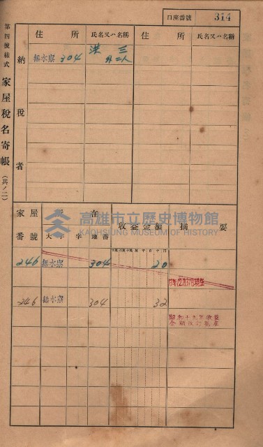 高雄州鳳山郡大樹庄無水寮家屋稅名寄帳
（二冊之內第二號）藏品圖，第116張