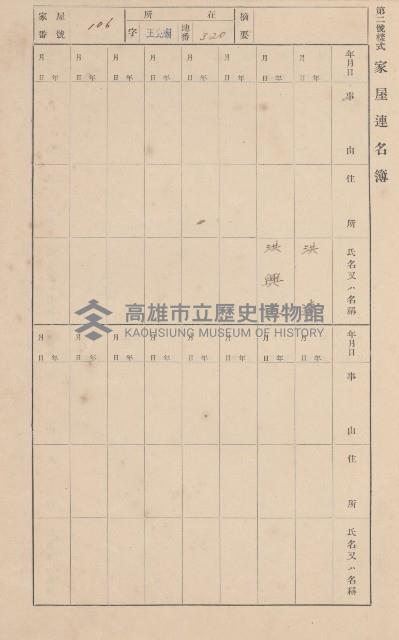 鳳山郡林園庄王公廟家屋臺帳（三冊之內第一號）藏品圖，第116張