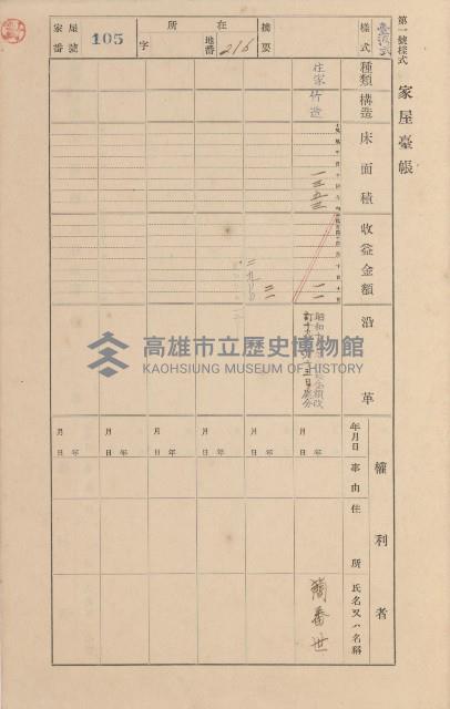 鳳山郡小港庄空地子家屋臺帳（一冊之內第一號）藏品圖，第116張