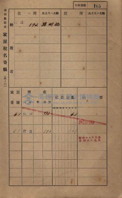 高雄州鳳山郡大寮庄拷潭家屋稅名寄帳
（二冊之內第一號）藏品圖，第116張