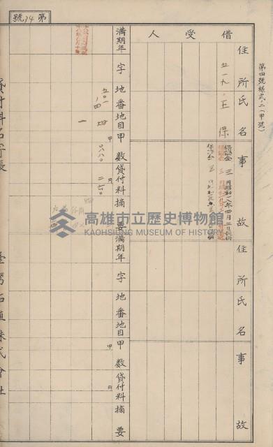 臺灣拓殖株式會社甲仙貸付料名寄帳藏品圖，第116張