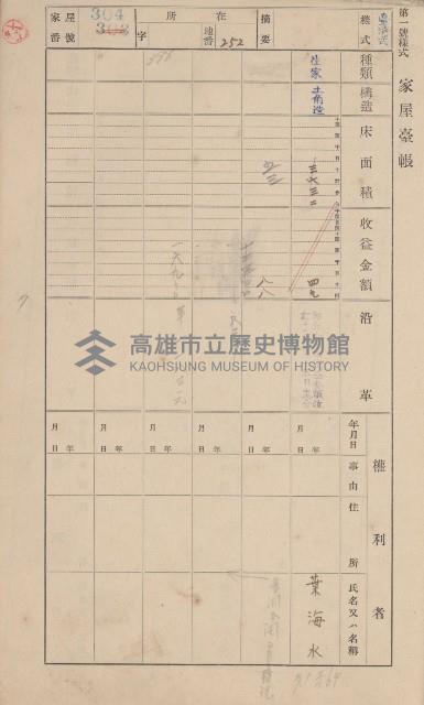 鳳山郡鳥松庄田草埔家屋臺帳
（二冊之內第二號）藏品圖，第116張