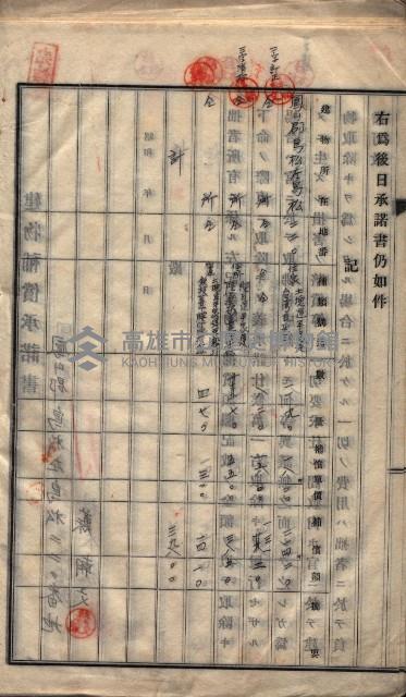 高雄工業用水道用地建物移轉承諾書
（買收關係－卅八之十五）藏品圖，第116張