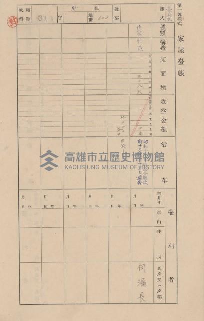 鳳山郡大寮庄翁公園家屋臺帳（三冊之內第二號）藏品圖，第116張